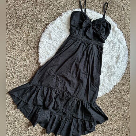 Joie Clorinda Dress Tie Front Cut Out Back High Low Black Womens Size 0 - Picture 1 of 10